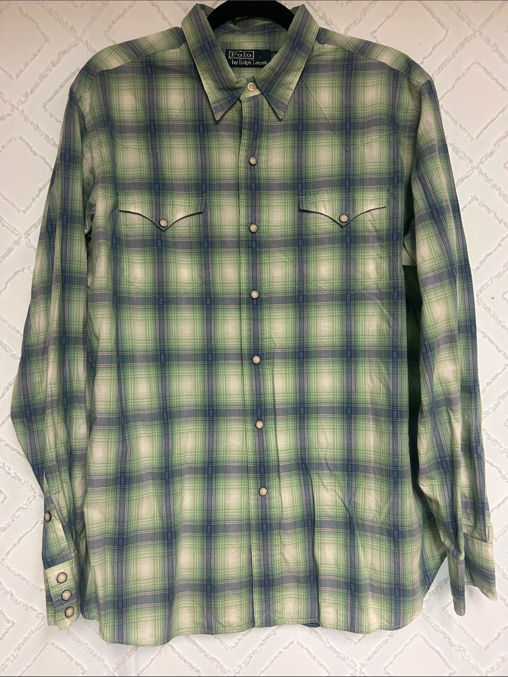 Polo by Ralph Lauren Green and Blue Plaid Snap-Front Shirt